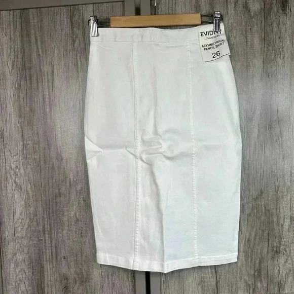 EVIDNT Skirt 26 White Denim Asymmetrical Front Slit Buttons Pencil Anthropologie - Picture 5 of 10